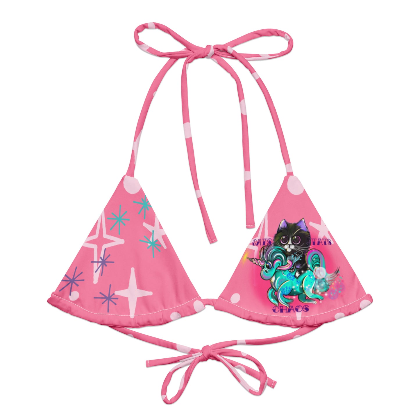 “Cats, Tats & Chaos” string bikini top