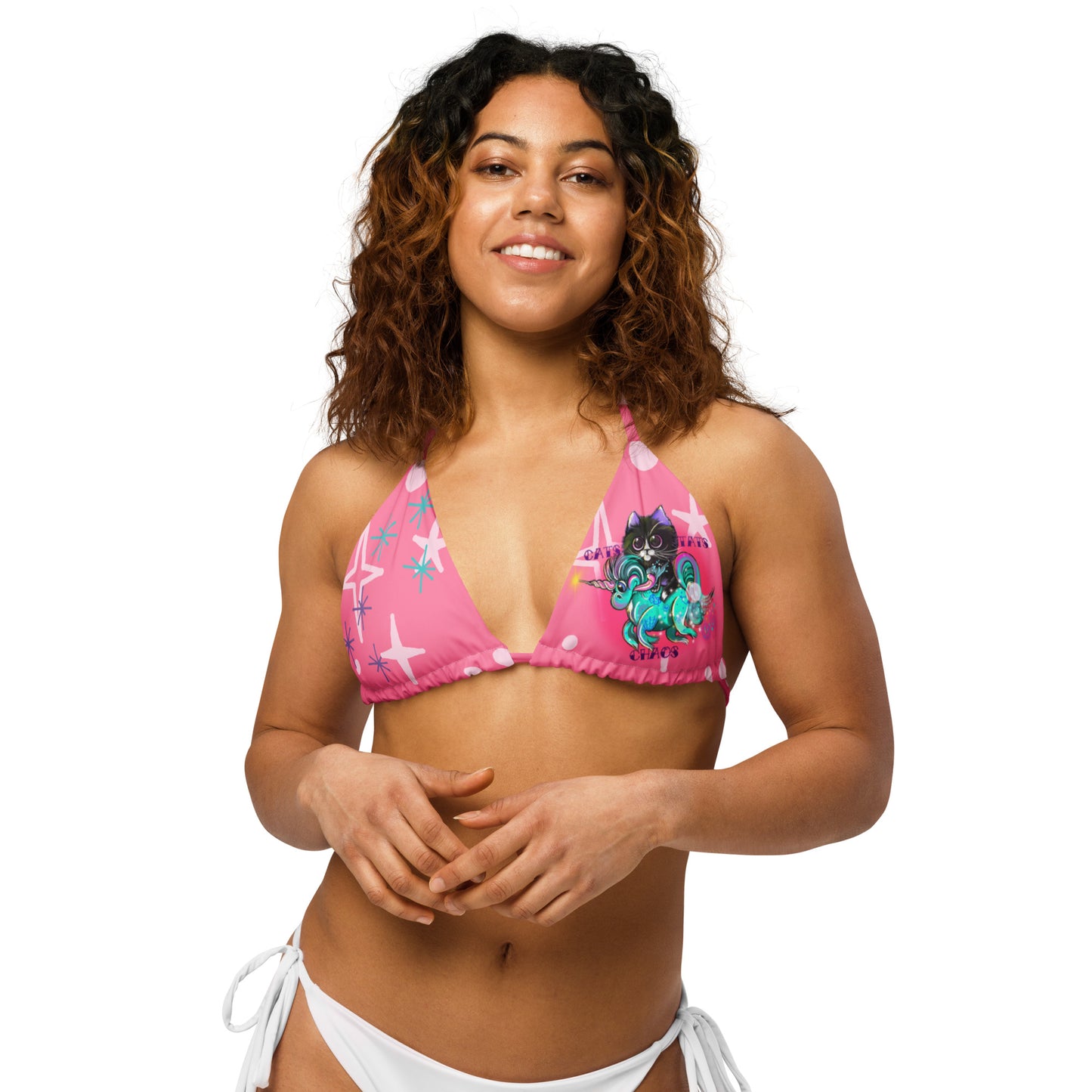 “Cats, Tats & Chaos” string bikini top